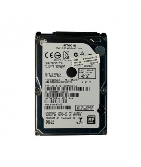 654837-001 HP 750GB 7.2K SATA 3.0Gbps 2.5" Hard Drive HTS727575A9E364