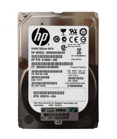 HP 2.5" SATA hard drive, 500GB capacity, 7200 RPM speed, 6Gb/s data transfer rate, 7mm form factor, 32MB cache